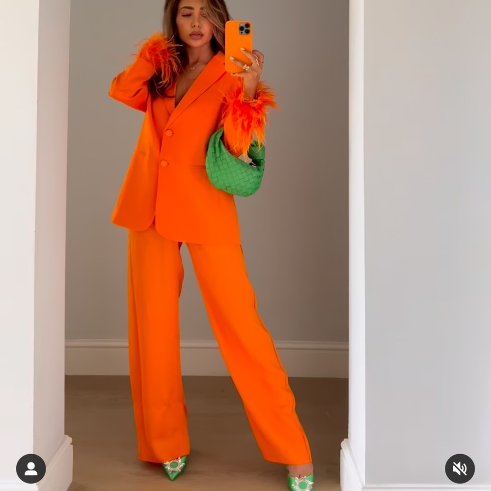 ZARA Feathered Blazer Orange